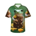 thumbnail image 1 of Sikiie Tree Frog Sitting On Sunflowes Print Men's Hawaiian Shirt, Summer Beach Button Pocket Short Sleeve T-Shirt,X-Large, 1 of 7