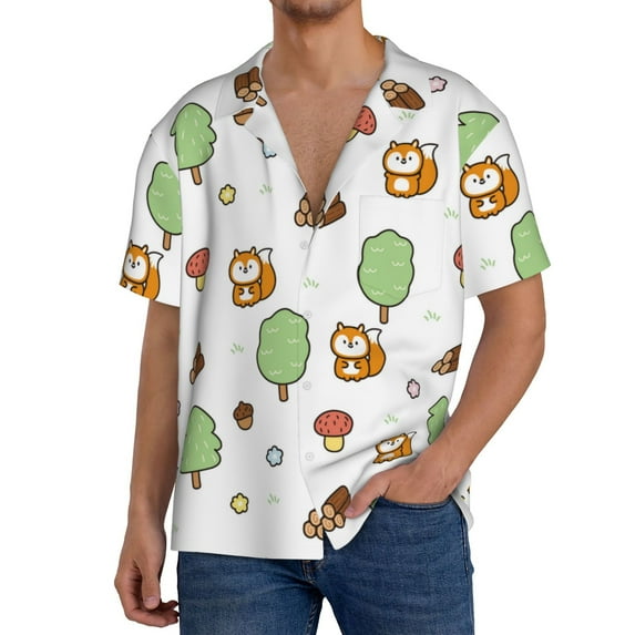 Sikiie Tree Squirrel Men's Wrinkle Free Untucked Cuban Shirt Business Casual Button Down Shirts Short Sleeve Shirt4X-Large