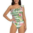 thumbnail image 1 of Sikiie Tropical Flamingo Print Women One Piece Swimsuits Tummy Control One Shoulder Bathing Suits Ruffle Swimwear, From S to XXL-X-Large, 1 of 6