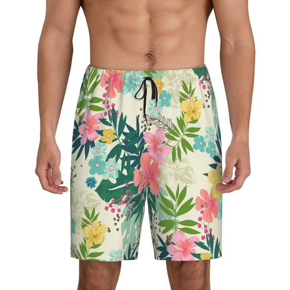 Sikiie Tropical Flowers Mens Pajama Shorts, Lightweight Lounge Pant with Pockets Soft Sleep Pj Shorts for Men4X-Large