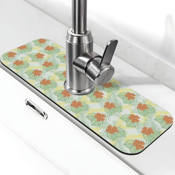 Sikiie Tropical Flowers Splash Guard for Sink Faucet-1 PC Super Absorbent Fast Drying Mat Sink Gadgets-Splash Guard for Kitchen, Sink Mat