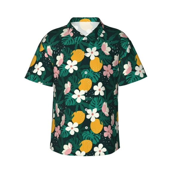 Sikiie Tropical Fruit Print Men's Hawaiian Shirt, Summer Beach Button Pocket Short Sleeve T-Shirt,3X-Large
