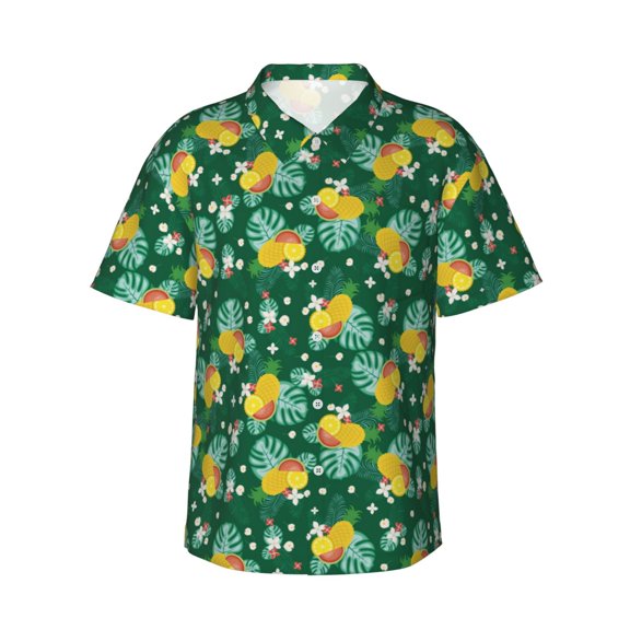 Sikiie Tropical Fruit Print Men's Hawaiian Shirt, Summer Beach Button Pocket Short Sleeve T-Shirt,3X-Large