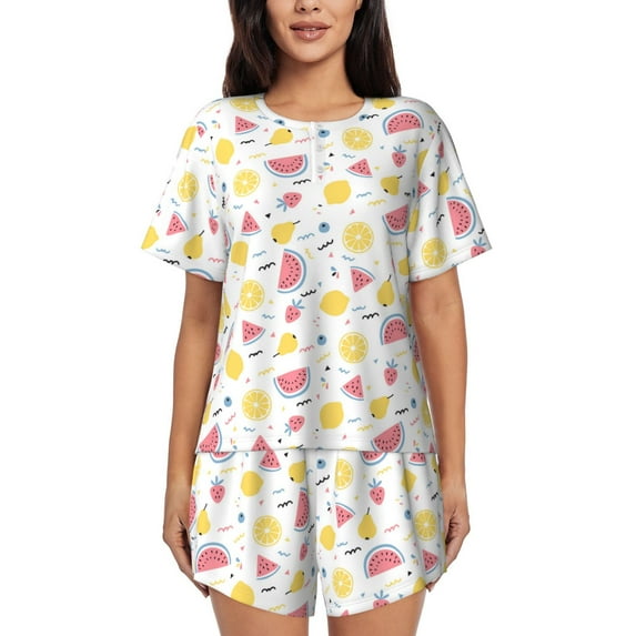 Sikiie Tropical Fruit Womens Pajama Sets Short Sleeve Top With Pants Sleepwear 2 Piece Lounge SetSmall