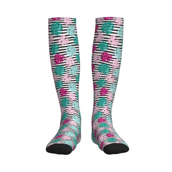 Sikiie Tropical Leaves 1 Pairs Compression Socks for Men and Women 15-20 mmHg Running Support Socks