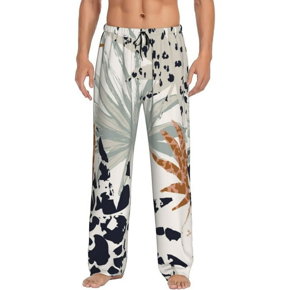 Sikiie Tropical Leaves Mens Pajama Pants Sleep & Lounge Pants, PJ Bottoms With elastic waistb and Pockets Medium
