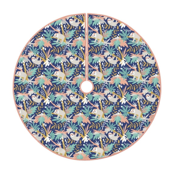 Sikiie Tropical Sloth Nativity Christmas Tree Skirt, Jesus Christian Winter Holiday Tree Mat Decoration(30-48IN)30"