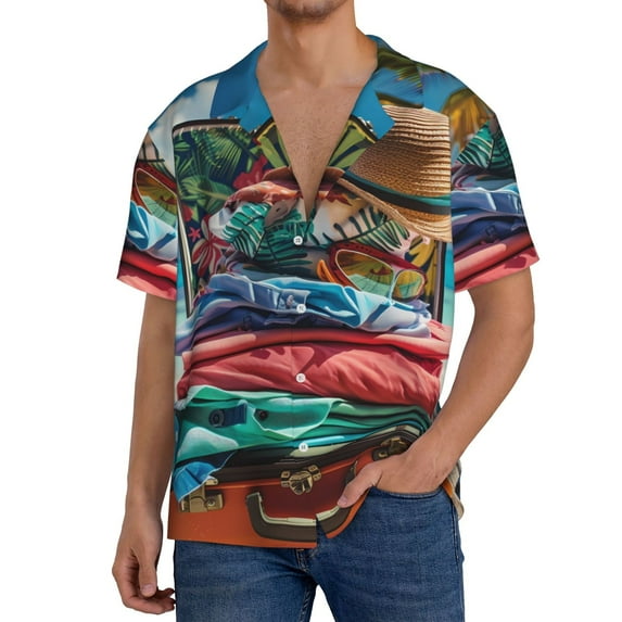 Sikiie Tropical Vacation Essentials Men's Cuban Shirt, Hawaiian Shirts, Business Casual Button Down Shirts, Short Sleeve Shirt-Medium