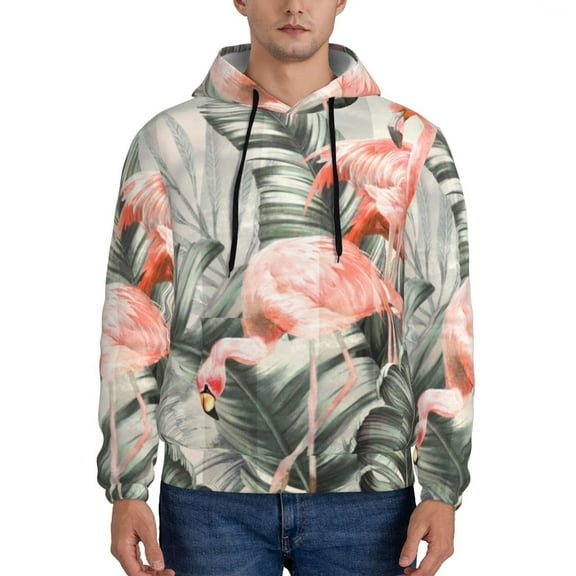 Sikiie Tropical With Flamingos Men's Hoodie, Essentials Hoodie, Sweatshirt, Pullover Hooded Sweatshirt for Men-3X-Large