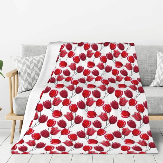 Sikiie Tulips Flowers Cozy Flannel Fleece Throw Blanket: Lightweight & Thick for All Seasons - Perfect for Women, Men, & Kids"60"x50"