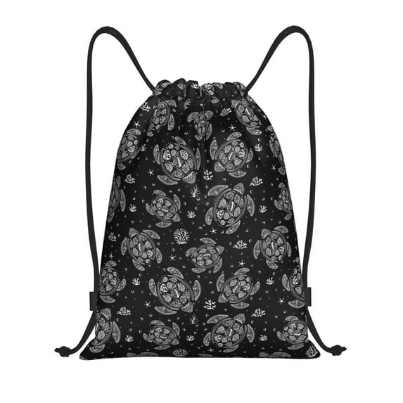 Sikiie Turtle Drawstring Backpack Drawstring Bags, Draw String Back Bag for Sports, Gym, Travel, Swimming, Beach-Small
