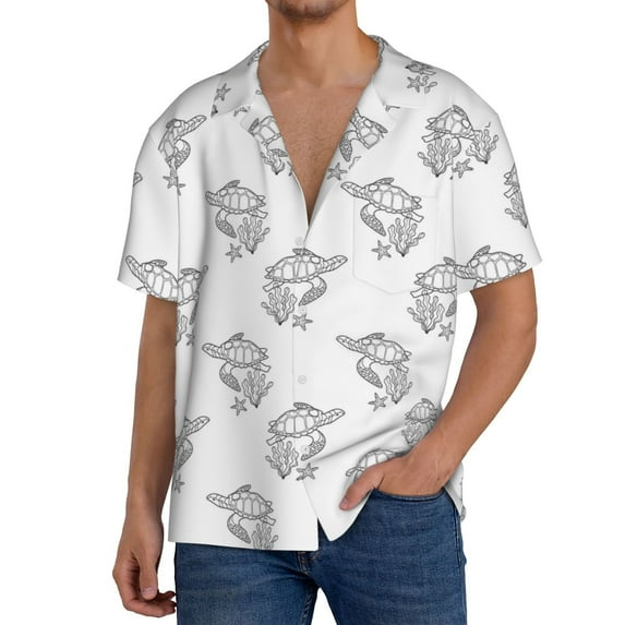 Sikiie Turtle Men's Wrinkle Free Untucked Cuban Shirt Business Casual Button Down Shirts Short Sleeve Shirt3X-Large