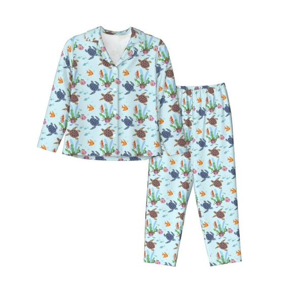 Sikiie Turtle Women's Long-Sleeve Shirt and Full-Length Bottom Pajama Set (s-xxl)-X-Large