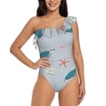 thumbnail image 1 of Sikiie Turtles And Shells Print Women One Piece Swimsuits Tummy Control One Shoulder Bathing Suits Ruffle Swimwear, From S to XXL-Large, 1 of 6
