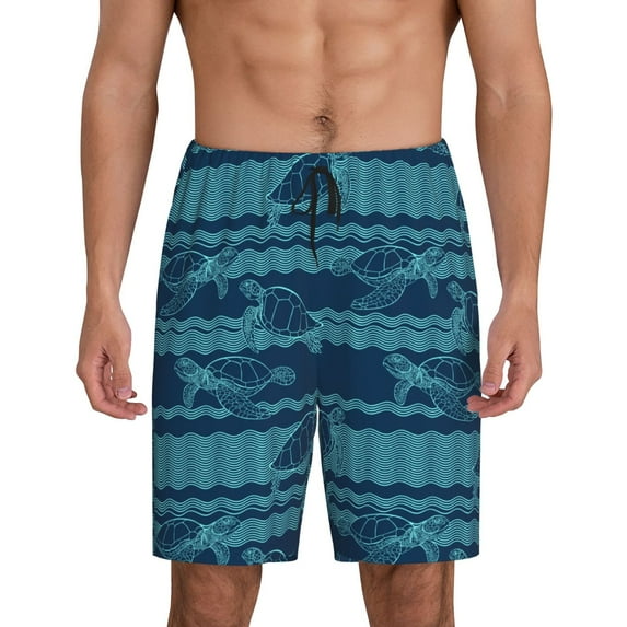 Sikiie Turtles and Waves Mens Pajama Shorts, Lightweight Lounge Pant with Pockets Soft Sleep Pj Shorts for Men4X-Large