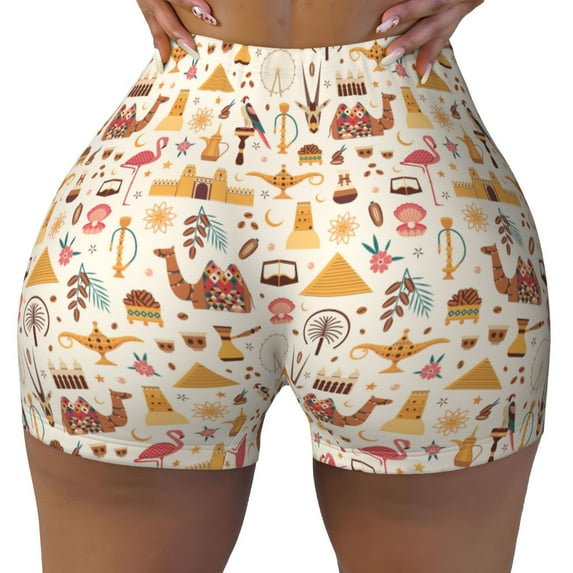 Sikiie UAE Travel1 Print Workout Shorts Women Scrunch Butt Gym Shorts Seamless High Waist Tummy Control Yoga Biker Athletic Shorts