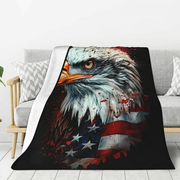 Sikiie USA Bald Eagle Cozy Flannel Fleece Throw Blanket: Lightweight & Thick for All Seasons - Perfect for Women, Men, & Kids"50"x40"