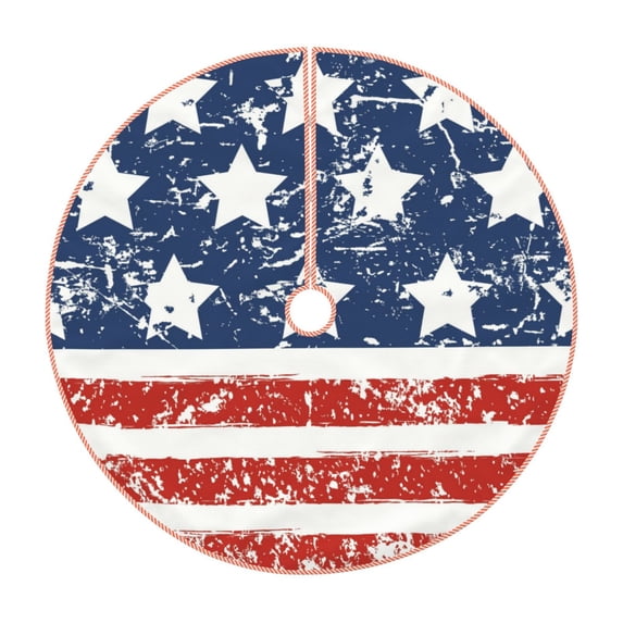 Sikiie USA Colors Stripes1 Nativity Christmas Tree Skirt, Jesus Christian Winter Holiday Tree Mat Decoration(30-48IN)30"