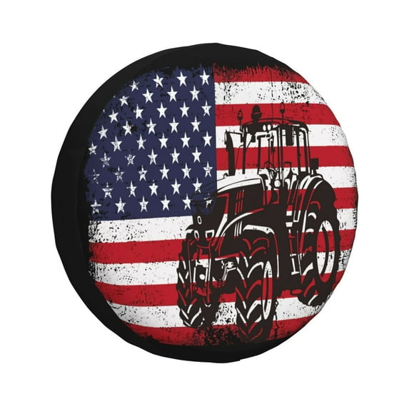 Sikiie USA Vintage Flag Tractor Print PVC Leather Spare Tire Wheel Cover Spare Tire Cover, for Car Truck SUV Camper Trailer Universal Fit-15 inch