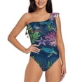 thumbnail image 1 of Sikiie Undersea Animals Print Women One Piece Swimsuits Tummy Control One Shoulder Bathing Suits Ruffle Swimwear, From S to XXL-Medium, 1 of 6