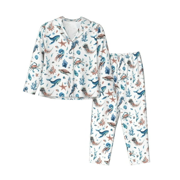 Sikiie Undersea Animals Women's Long-Sleeve Shirt and Full-Length Bottom Pajama Set (s-xxl)-Medium