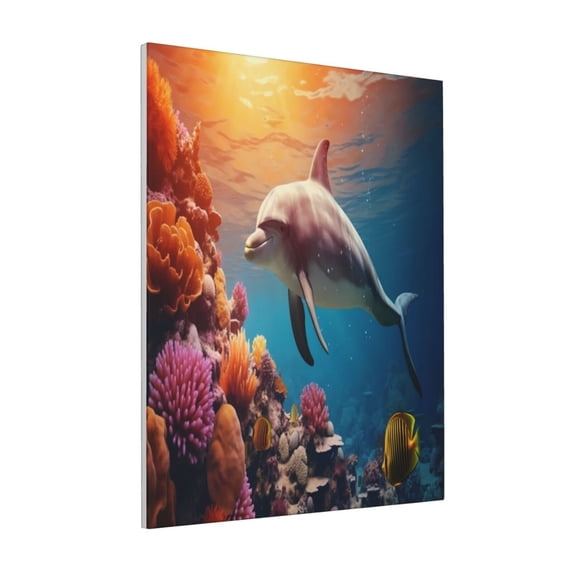 Sikiie Underwater Plant Dolphin Print Canvas Decorative Hanging Painting, Anti-shrinkage Hanging Frame, Suitable for Home, Office Wall Decorations