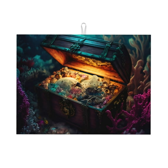 Sikiie Underwater Treasure Chest Dish Drying Mat, Kitchen Counter Mat, Self Drying Mat for Kitchen Counter Dish Drying Pad ,for Dishes, Utensils, Pots and Pans(24" x 18")