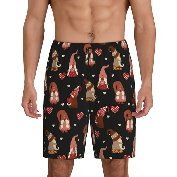 Sikiie Valentine Gnome Mens Pajama Shorts, Lightweight Lounge Pant with Pockets Soft Sleep Pj Shorts for MenX-Large