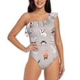 thumbnail image 1 of Sikiie Various Rabbits Print Women One Piece Swimsuits Tummy Control One Shoulder Bathing Suits Ruffle Swimwear, From S to XXL-X-Large, 1 of 6