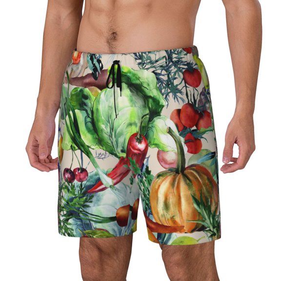 Sikiie Vegan1 Print Men's Double Layer Swimming Trunks, Adjustable Waistband and Pockets Sports Swimming Trunks, Beach Swimwear-XX-Large