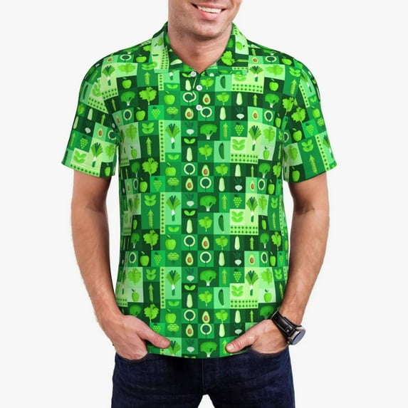 Sikiie Vegetables Print Men's Short-sleeved POLO Shirts, Button-down Shirts and T-shirts are Suitable for Vacation, Leisure and Business-3X-Large