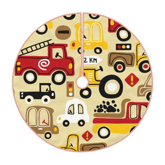 Sikiie Vehicles Nativity Christmas Tree Skirt, Jesus Christian Winter Holiday Tree Mat Decoration(30-48IN)48"