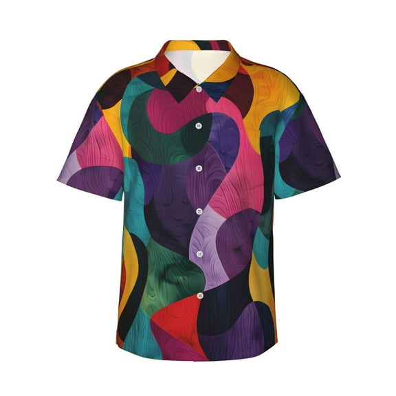 Sikiie Vibrant Abstract Flow Print Men's Hawaiian Shirt, Summer Beach Button Pocket Short Sleeve T-Shirt,XX-Large