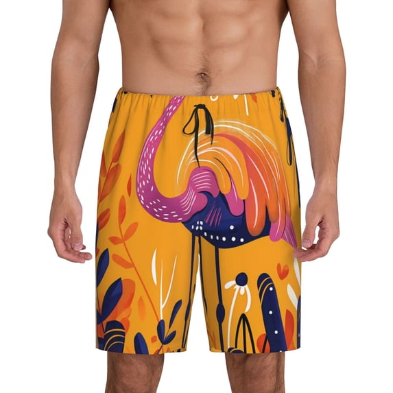 Sikiie Vibrant Flamingo Illustration Mens Pajama Shorts, Lounge Pant, Men's shorts,Sleep Pj Shorts for Men-Medium