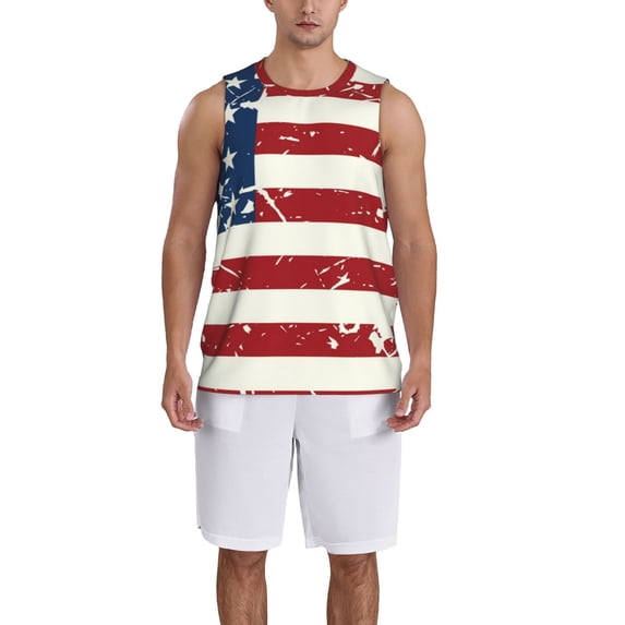 Sikiie Vintage American Flag Basketball Jersey Reversible Men's Mesh Athletic Sports Shirts Training Practice S-4XLSmall