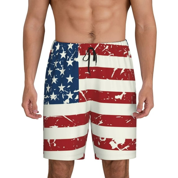 Sikiie Vintage American Flag Mens Pajama Shorts, Lightweight Lounge Pant with Pockets Soft Sleep Pj Shorts for MenLarge