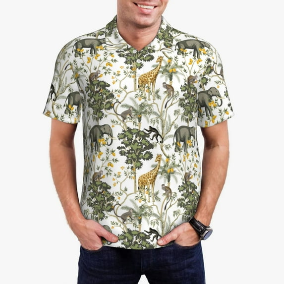 Sikiie Vintage Animals Palm Tree Print Men's Short-sleeved POLO Shirts, Button-down Shirts and T-shirts are Suitable for Vacation, Leisure and Business-Small