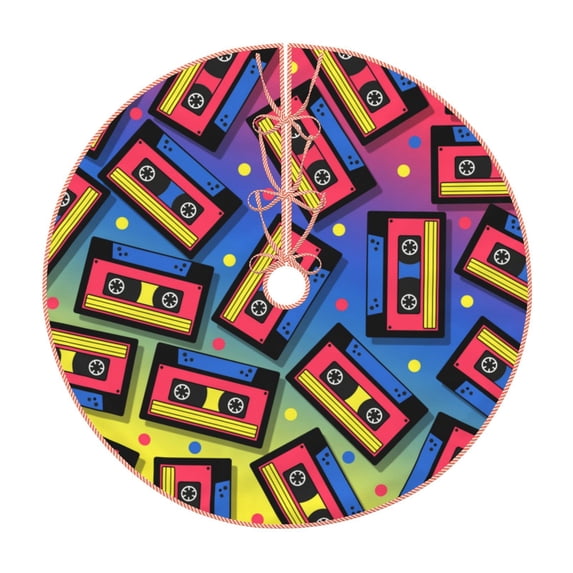 Sikiie Vintage Audio Cassettes Nativity Christmas Tree Skirt, Jesus Christian Winter Holiday Tree Mat Decoration(30-48IN)36"