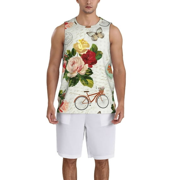 Sikiie Vintage Bike Flower Butterfly Basketball Jersey Reversible Men's Mesh Athletic Sports Shirts Training Practice S-4XL4X-Large