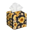 thumbnail image 1 of Sikiie Vintage Black White Plaid Sunflowe Leather Tissue Box Cover Square, tissue box holder, Tissue Box with Bottom Belt-5.2”x5.2”x5.2”, 1 of 7