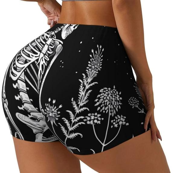 Sikiie Vintage Black white Plant skull Workout Shorts Women Scrunch Butt Gym Shorts Seamless High Waist Tummy Control Yoga Biker Athletic Shorts-Large