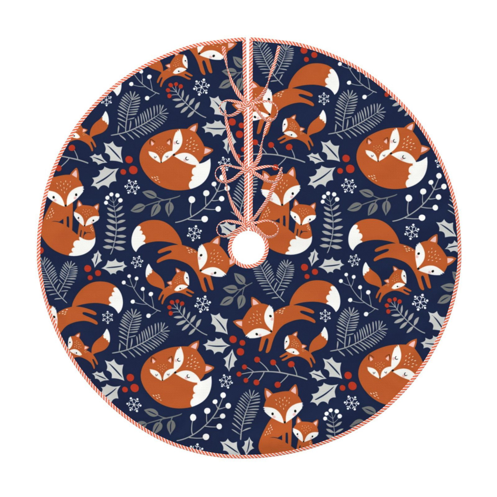 Sikiie Vintage Blue Fox Family Christmas Tree Skirt, Christmas Tree