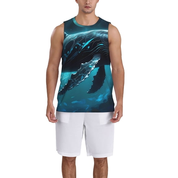 Sikiie Vintage Blue Pattern Whale Basketball Jersey Reversible Men's Mesh Athletic Sports Shirts Training Practice S-4XL4X-Large