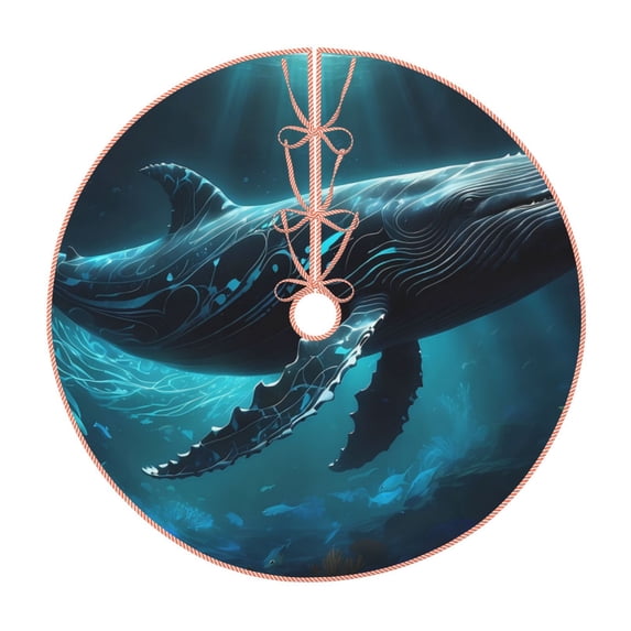 Sikiie Vintage Blue Pattern Whale Nativity Christmas Tree Skirt, Jesus Christian Winter Holiday Tree Mat Decoration(30-48IN)48"