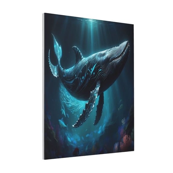 Sikiie Vintage Blue Pattern Whale Print Canvas Decorative Hanging Painting, Anti-shrinkage Hanging Frame, Suitable for Home, Office Wall Decorations