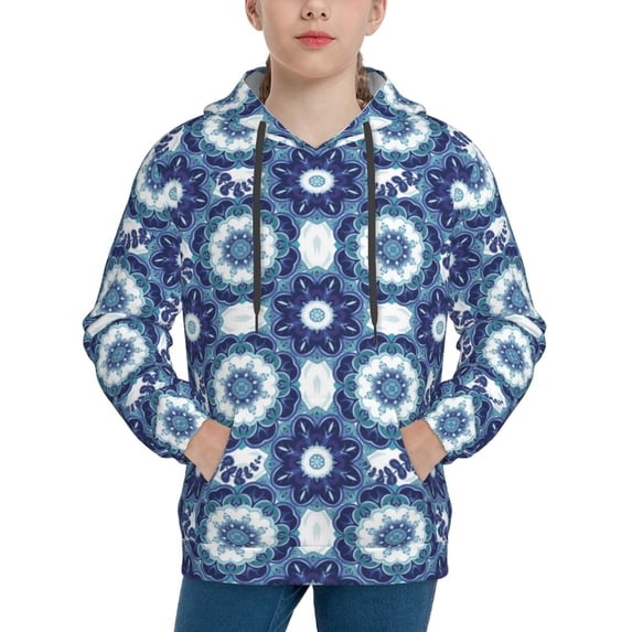 Sikiie Vintage Blue Youth Hoodie Sweatshirt Pullover Hooded Classic Casual Essentials Hoodiefor Boys Girls Kids -X-Large