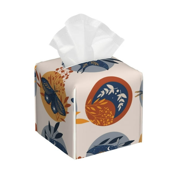 Sikiie Vintage Botanical Butterfly Art Leather Tissue Box Cover Square, tissue box holder - 5.2”x5.2”x5.2”
