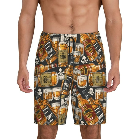 Sikiie Vintage Bottles Mens Pajama Shorts, Lightweight Lounge Pant with Pockets Soft Sleep Pj Shorts for MenX-Large