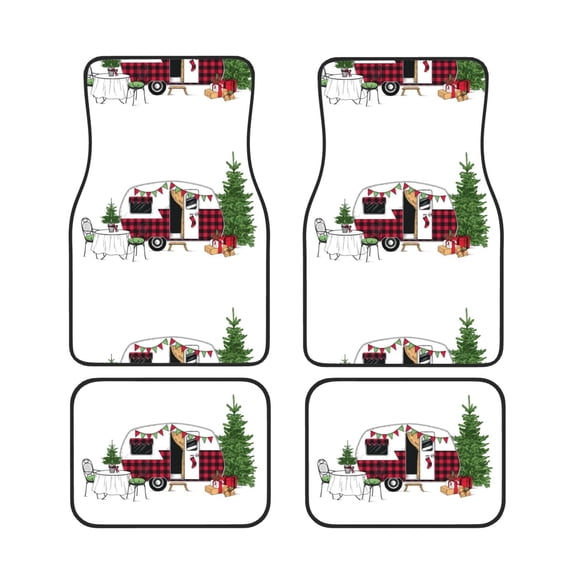 Sikiie Vintage Buffalo Plaid Christmas Camper Car Foot Mat Set of 4 Pieces Basics Universal Fit Rubber Carpet Floor Mats For Car SUV Van & Truck, 26.8"L x 17.3"W (Front), 13"L x 17.3"W(Rear)