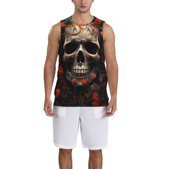 Sikiie Vintage Butterfly Flower Skull Basketball Jersey Reversible Men's Mesh Athletic Sports Shirts Training Practice S-4XLX-Large